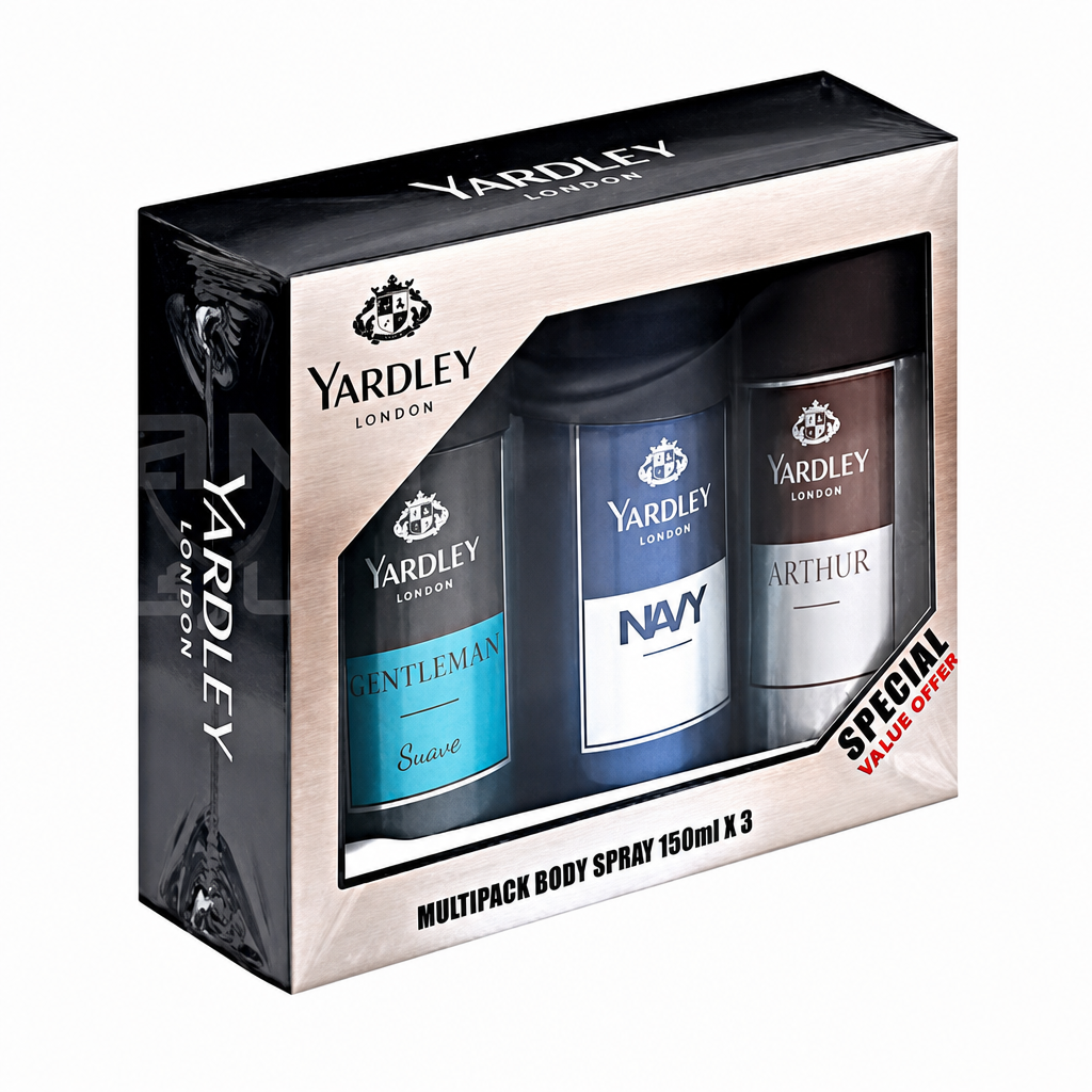 YARDLEY BODY SPRAY MEN 150ML X 3 ASSTD