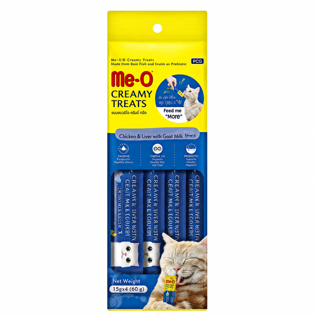 ME-O CREAMY CAT TREATS - CHICKEN AND LIVER WITH GOAT MILK 15GM