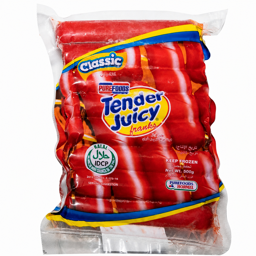 CLASSIC PURE  FOODS TENDER JUICY CHICKEN FRANKS 500GM