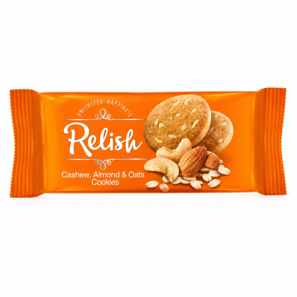 RELISH CASHEW,ALMOND & OATS COOKIES 630G 12+3 PACKETS